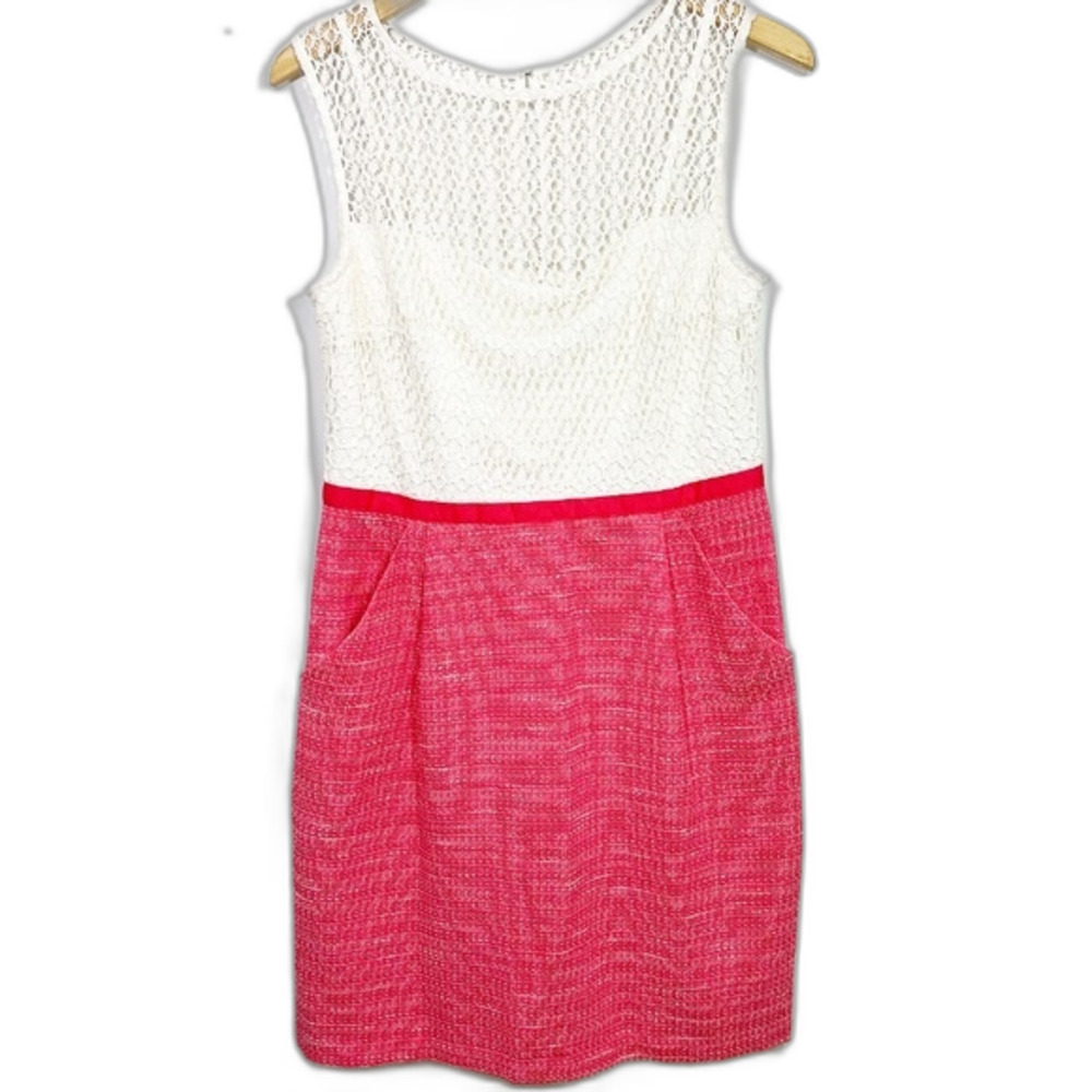 Studio One Coral Ivory Lace Tweed Sheath Dress Size 12